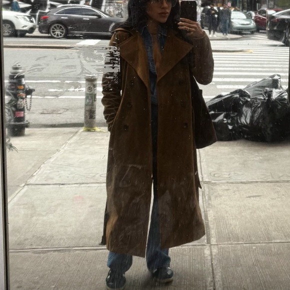 Avec Les Filles Tan Suede Trench Coat - Picture 3 of 4